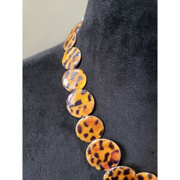 Women's Leopard Print Disc Necklace Adjustable Chain Lobster Clasp Statement - Picture 5 of 6
